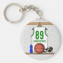 Personalized Basketball Jersey (whitegreen) Keychain