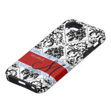 Personalized Black and Damask with Monogram iPhone 5 Case