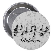 Personalized black and grey musical notes buttons
