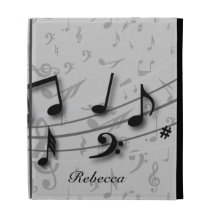 Personalized black and grey musical notes iPad case