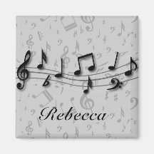 Personalized black and grey musical notes fridge magnet