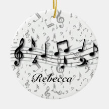 Personalized black and grey musical notes christmas ornaments