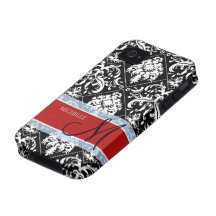 Personalized Black and White Damask with Mongram Vibe iPhone 4 Cases