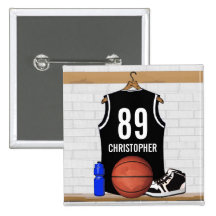 Personalized Black Basketball Jersey Buttons