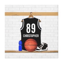 Personalized Black Basketball Jersey Stretched Canvas Print