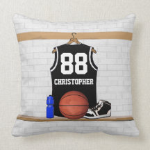 Personalized Black Basketball Jersey Throw Pillows