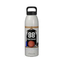Personalized Black Basketball Jersey Reusable Water Bottle
