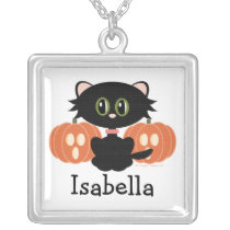 Personalized Black Cat Halloween Necklace necklaces