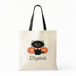 Personalized Black Cat Halloween Tote Bag