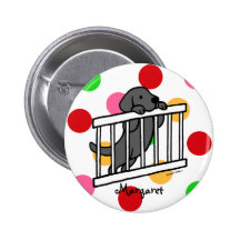 Personalized Black Labrador Puppy Cartoon Pinback Button
