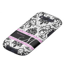 Personalized Black & White Damask with Monogram Galaxy S3 Cases