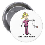 Personalized Blonde Stick Figure Nurse  Button