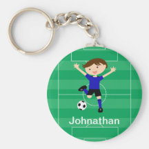 Personalized  Blue and Black Soccer Goal Keychain