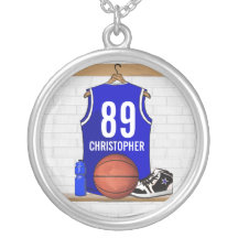 Personalized Blue Basketball Jersey Personalized Necklace