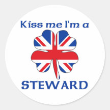 Personalized British Kiss Me I'm Steward Round Stickers