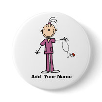 Personalized Brunette Stick Figure Nurse Button
