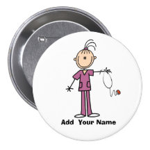 Personalized Brunette Stick Figure Nurse Button