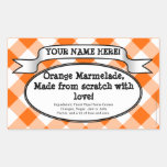 Personalized Canning Jar Label, Orange Gingham Jam Rectangle Stickers