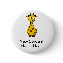 Personalized Cartoon Giraffe for New Students Pinback Buttons