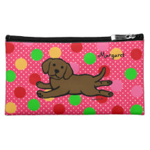 Personalized Chocolate Labrador Puppy Cartoon Cosmetic Bag