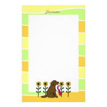 Personalized Chocolate Labrador with Sunflowers Stationery Design