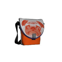 Personalized Coral Orange Grumpy Puggy Courier Bags
