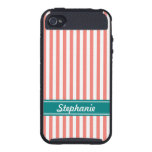 Personalized Coral Pink and White Stripes iPhone 4/4S Cases