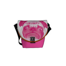 Personalized Coral PINK Grumpy Puggy Courier Bag