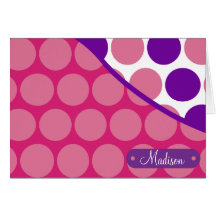 Personalized Custom Name Pink Purple Polka Dots Greeting Cards