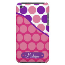 Personalized Custom Name Pink Purple Polka Dots Barely There iPod Case