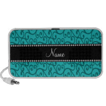 Personalized custom name turquoise swirls mini speaker