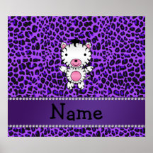 Personalized custom name zebra purple leopard poster