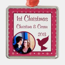 Personalized Custom Ornament Love Birds Pink Strip
