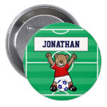 Personalized Cute Soccer Teddy Bear (red) Pinback Button