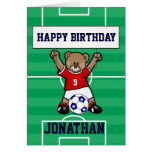 Personalized Cute Soccer Teddy Bear (red) Greeting Cards
