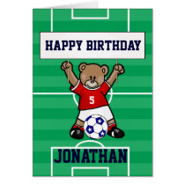 Personalized Cute Soccer Teddy Bear (red) cards