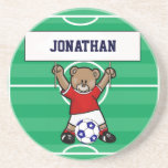 Personalized Cute Soccer Teddy Bear (red) Coaster