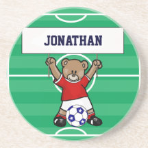 Personalized Cute Soccer Teddy Bear (red) Coaster