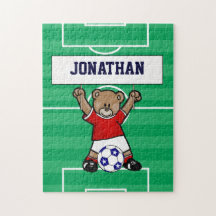 Personalized Cute Soccer Teddy Bear (red) Puzzles