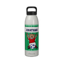 Personalized Cute Soccer Teddy Bear (red) Water Bottles