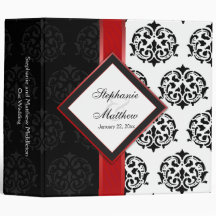 Personalized Damask and Red Ribbon 2 Inch Binder