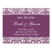 Personalized Damask Save the Date Post Cards