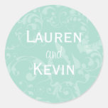 Personalized Damask Wedding Seal Round Stickers