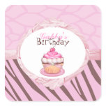 Personalized Fancy Cupcake Safari Sticker Topper