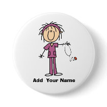 Personalized Female Stick Figure Nurse  Button