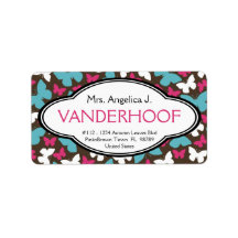 Personalized Feminine Pink Blue Brown Butterflies Address Label