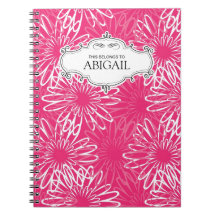 Personalized Fuschia Flowers Spiral Bound Notebook