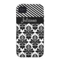 Personalized Girly Damask Black Stripe Customized iPhone 4/4S Cover