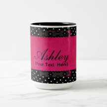 Personalized Girly  Pink Flowers and Polka dots Coffee Mugs
