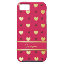 Personalized Gold Hearts on Cerise casemate cases